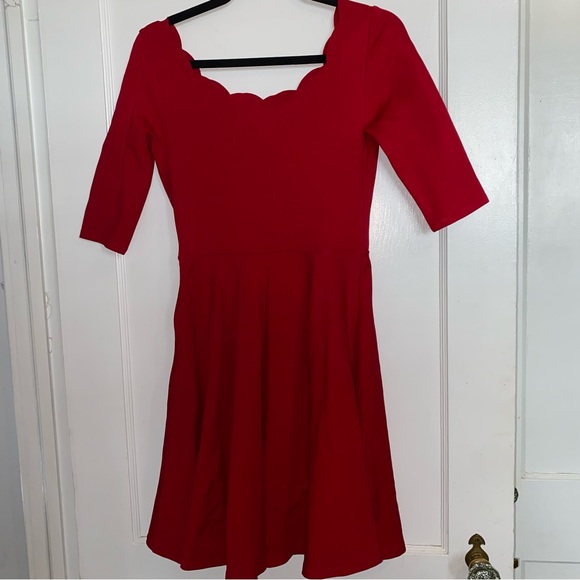 Lulus Tip the Scallops Red Scalloped Skater Dress Size S - Picture 5 of 12